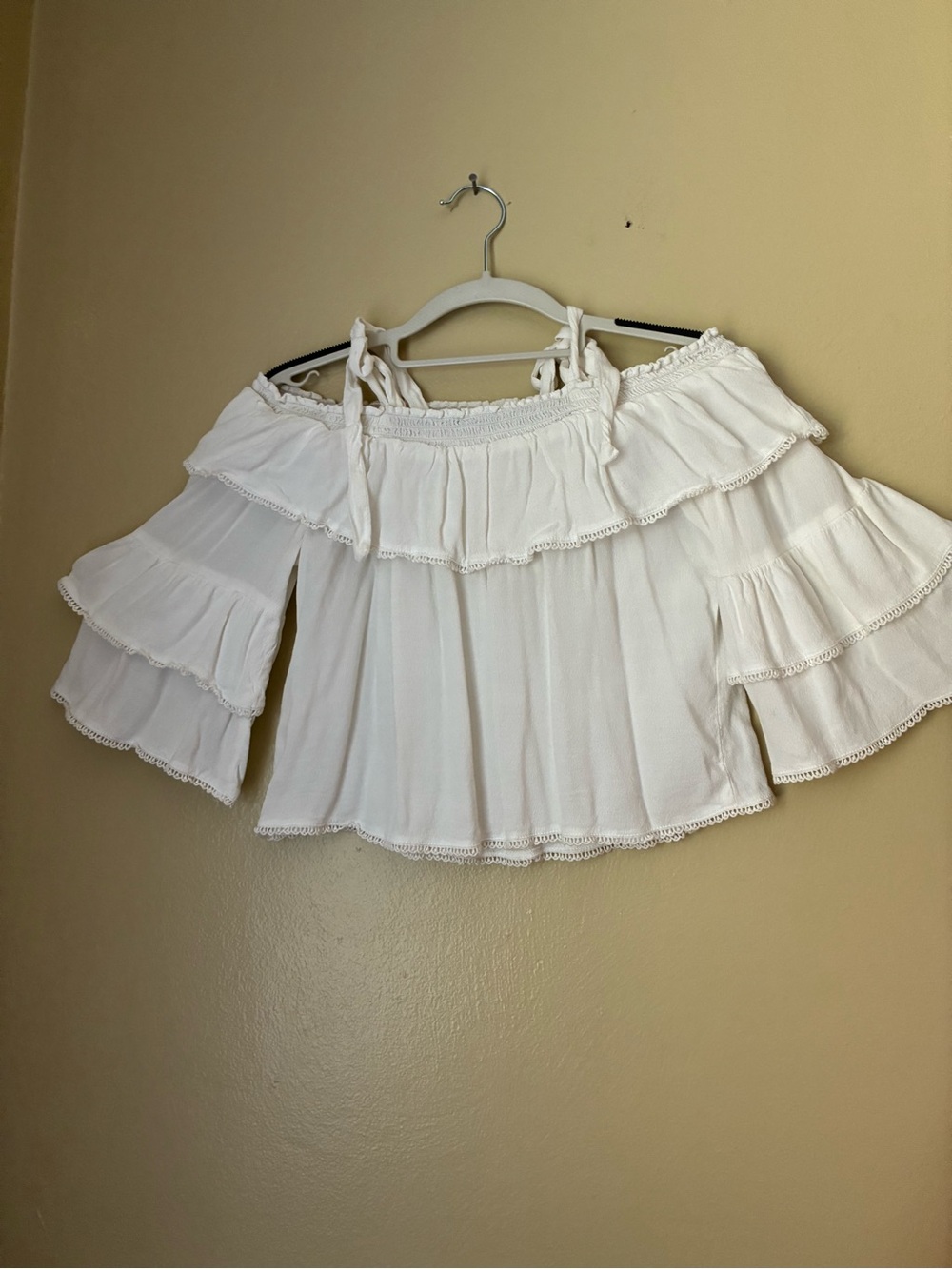 Off-Shoulder White Ruffle Crop Top
